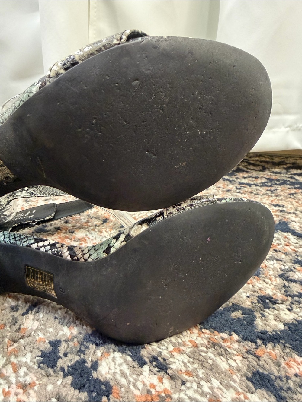 Jeffrey Campbell Green / Gray Snake Print ‘Lindsay’ Block Heel Sandals Size 8.5 - Picture 13 of 13